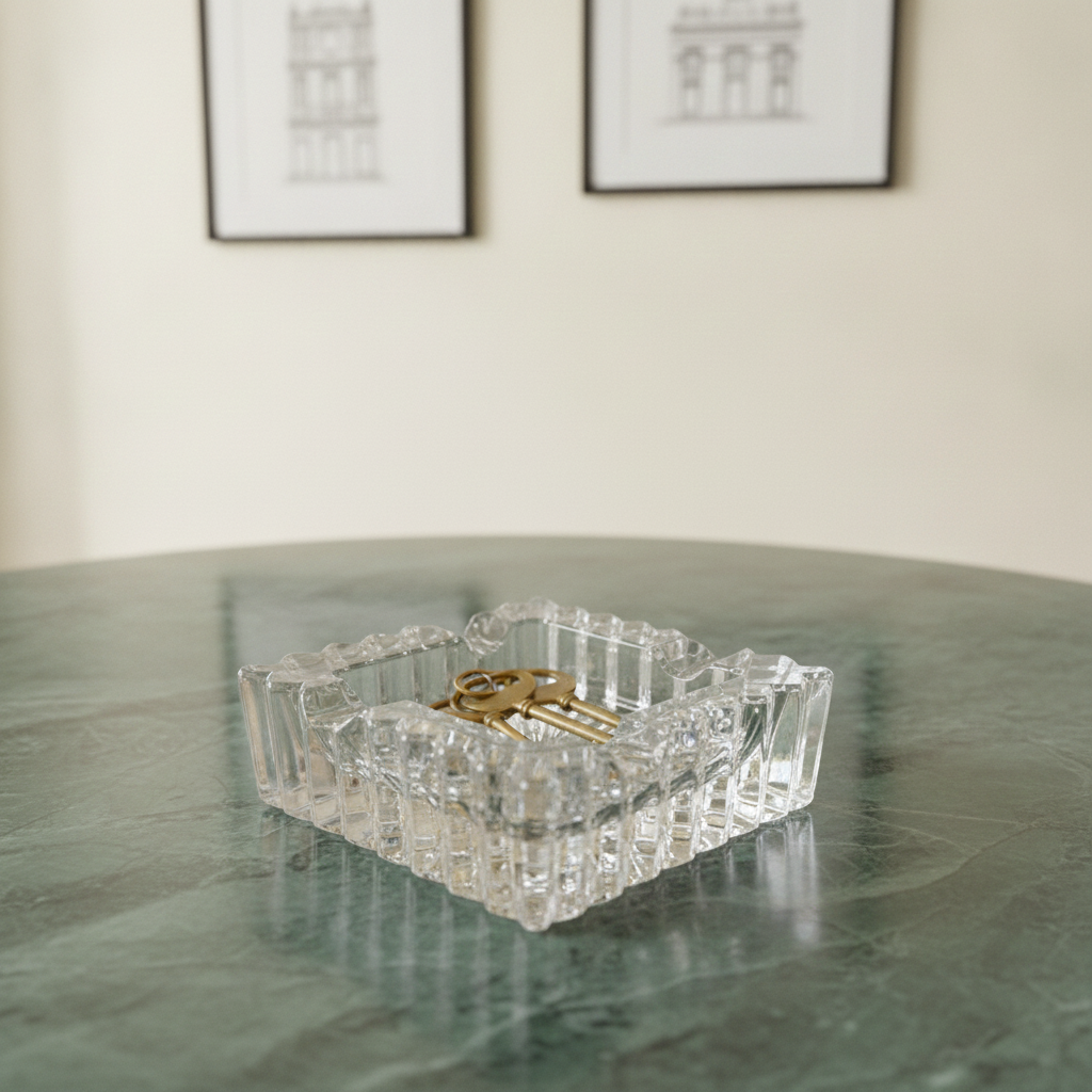 Vintage Cut Crystal Square Ashtray – Elegant Jewellery & Cigar Dish