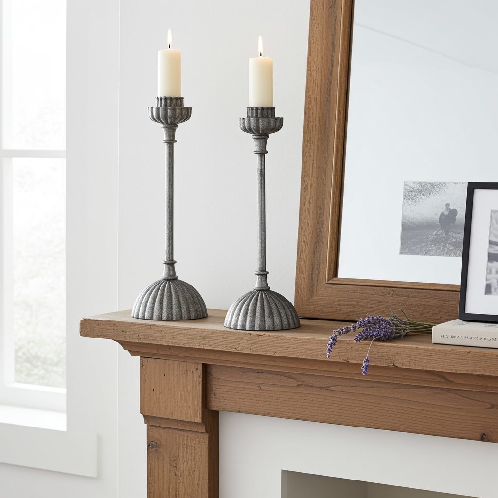 Vintage Metal Candle Holders – Ornate Flower Design, Aged Patina, Elegant Pair