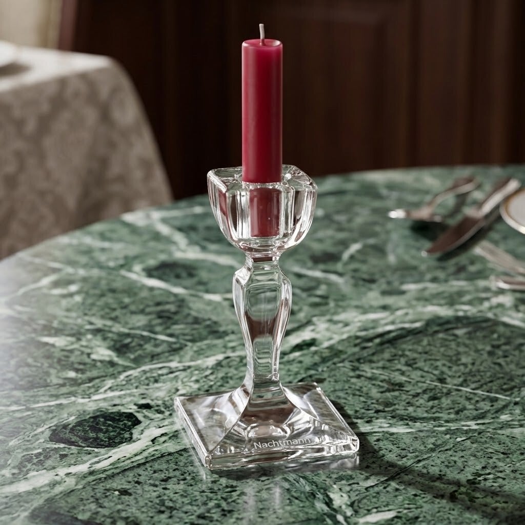 Vintage Nachtmann Crystal Candle Holder – Square Base, Clear Faceted Crystal Candlestick | TheyUnique