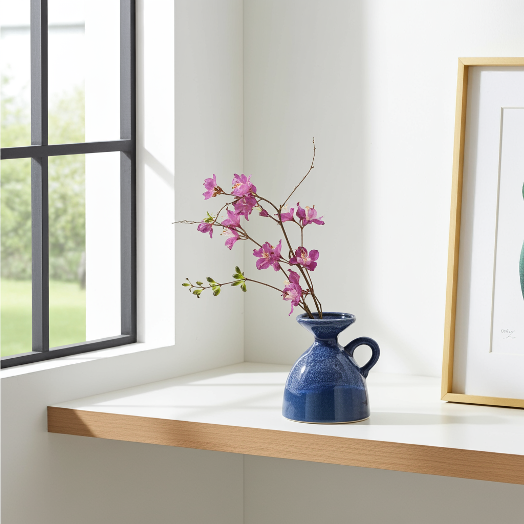 collectible West German pottery in modern interior  vintage Scheurich vase displayed on a sideboard