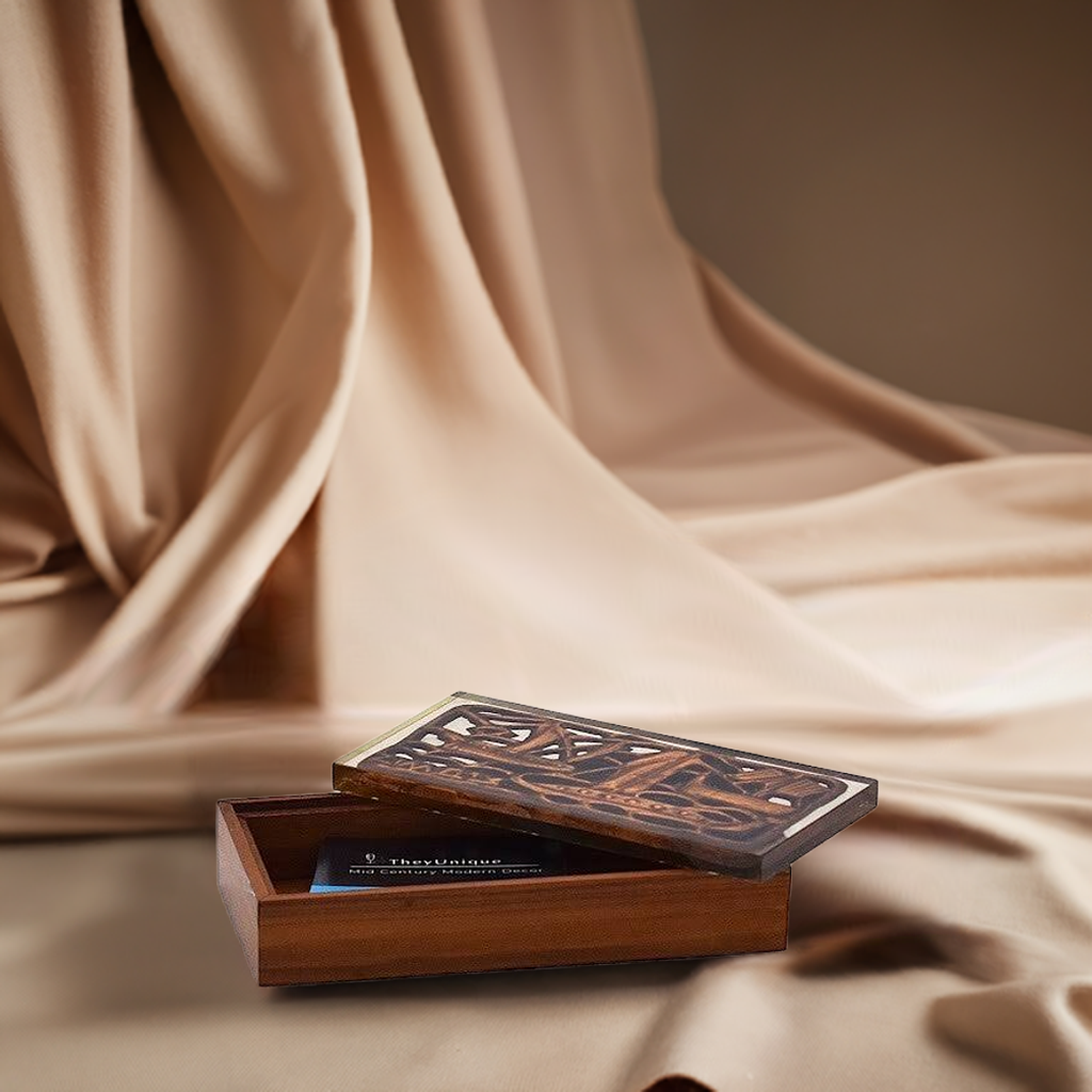 Vintage Wooden Cigar Box with Unique Glass Detail – Mid Century Modern Home Decor