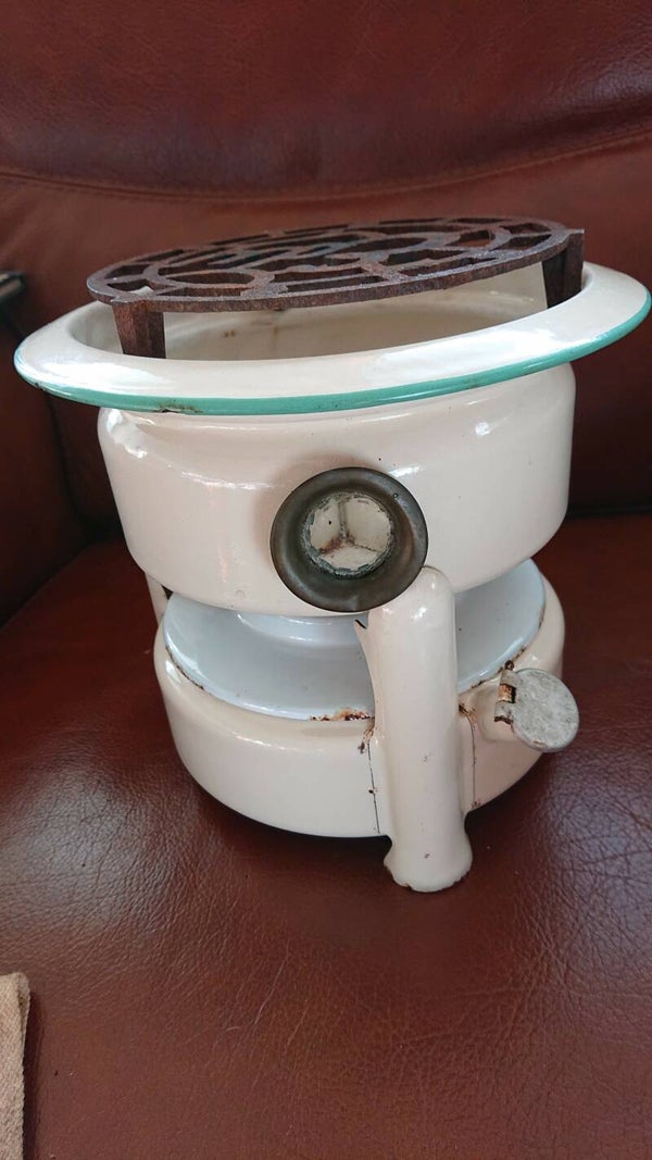 Edy petroleumbrander met 2 pitten, wit mint, gietijzer treef