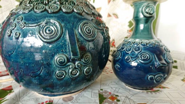 Twee unieke tafellampen van Bjorn Wiinblad Blue Head/ Face