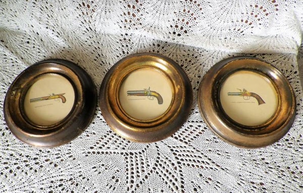 Art Crest 3 lithograph drawings of antique pistols 