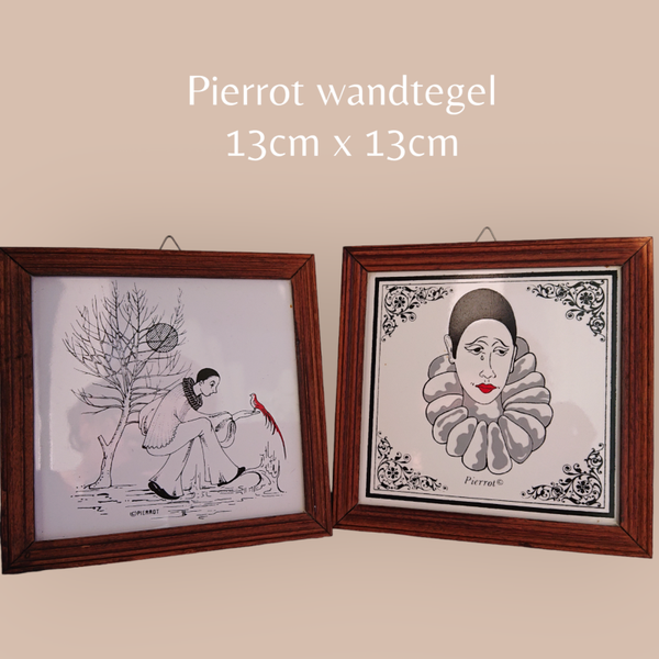 Pierrot wandtegel, jaren zeventig clown, ingelijste tegel