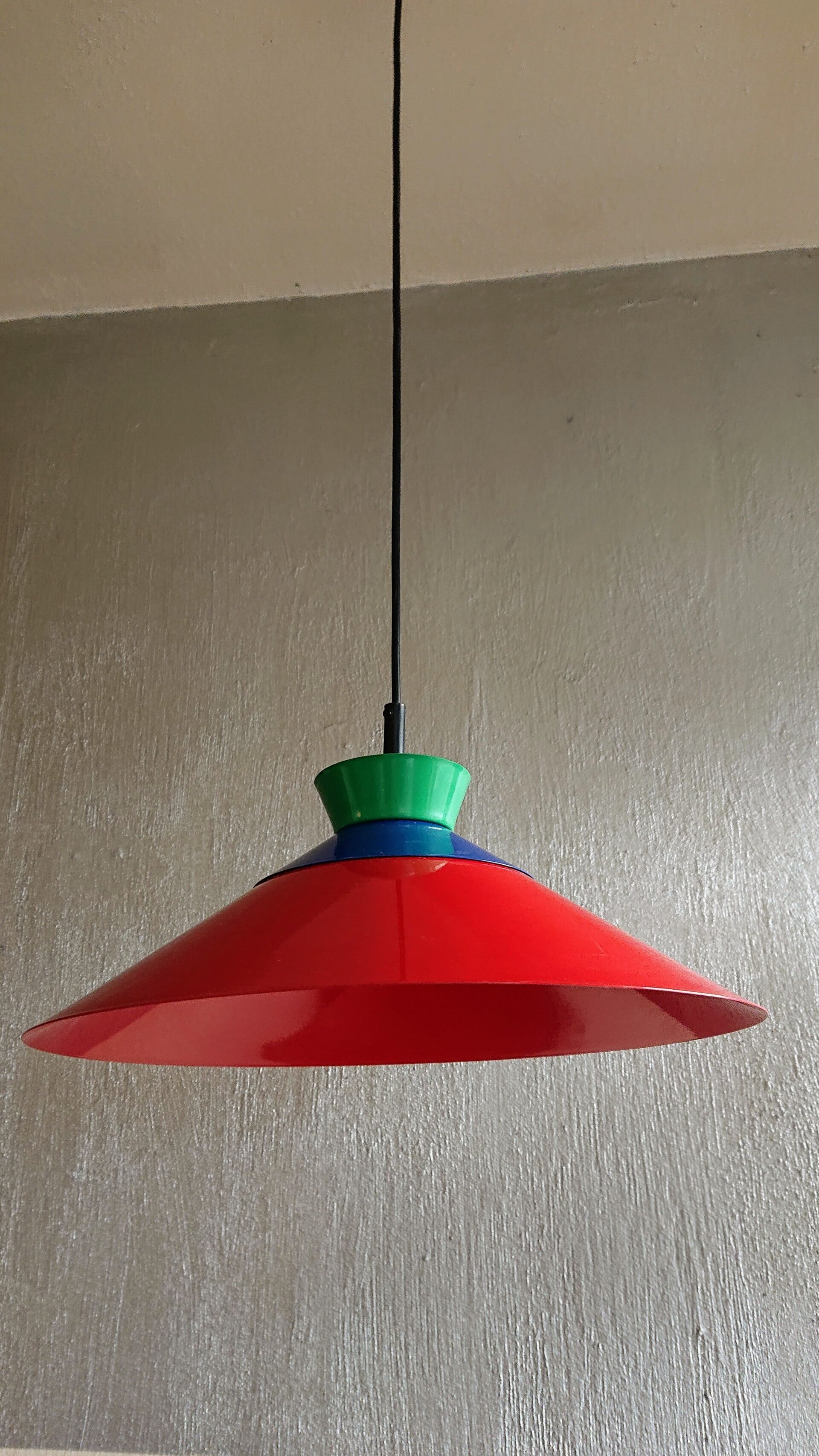 W. L. P. Germany Memphis stijl metalen hanglamp, rood, blauw, groen