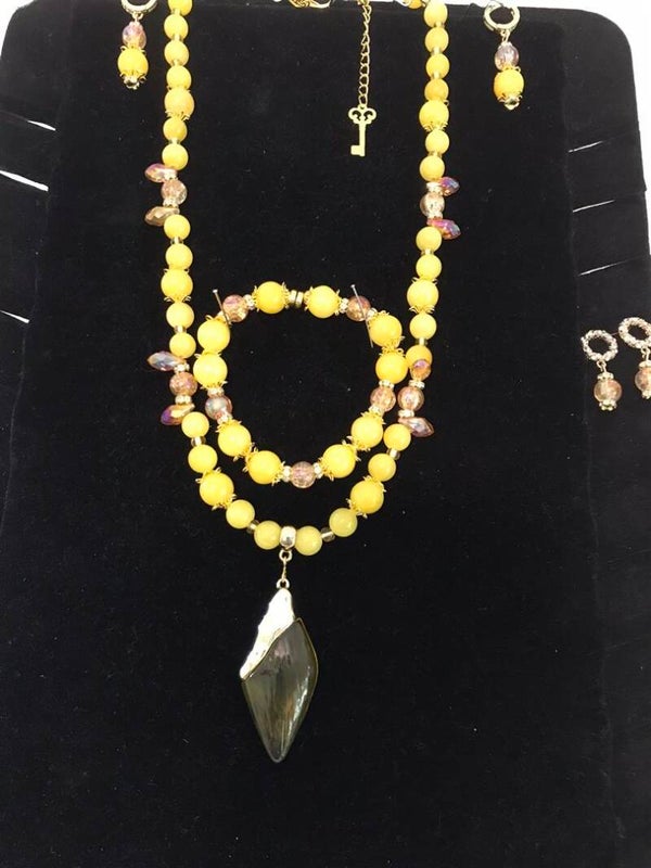 Yellow Shimering Gold Lozenge Necklace Set 202305bjo94 n21.5-23b6.3e1e1.75