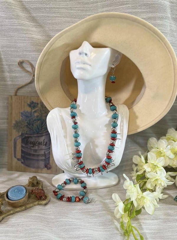 Red and Aqua Turquoise Jewelry set 202306at02 w165n18-19b6e1.55