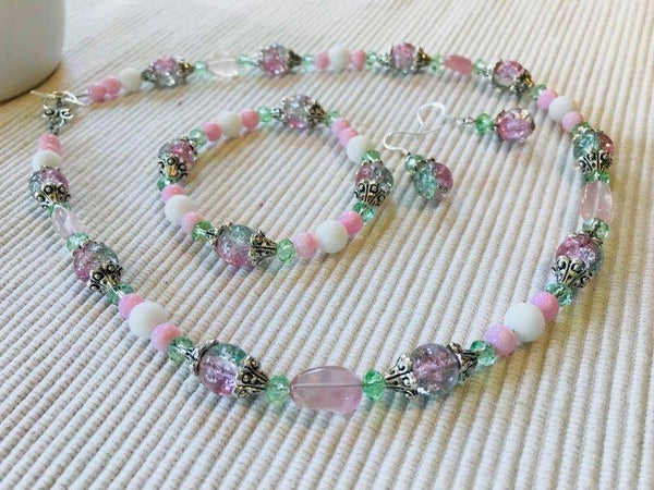 Mint Greal and Light Pink Neclace Set 202403pfc03 50w19.7n6.7b1.5e