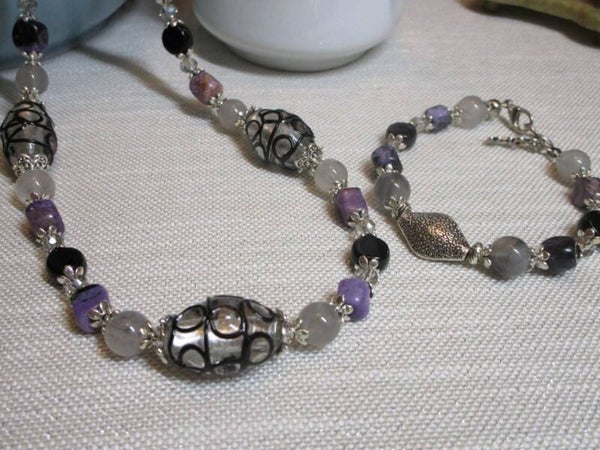 Transparent Black Glazed and Purple Necklace Set 202403pl04 70w20.5n8-8.5b1.5e  60 (2)