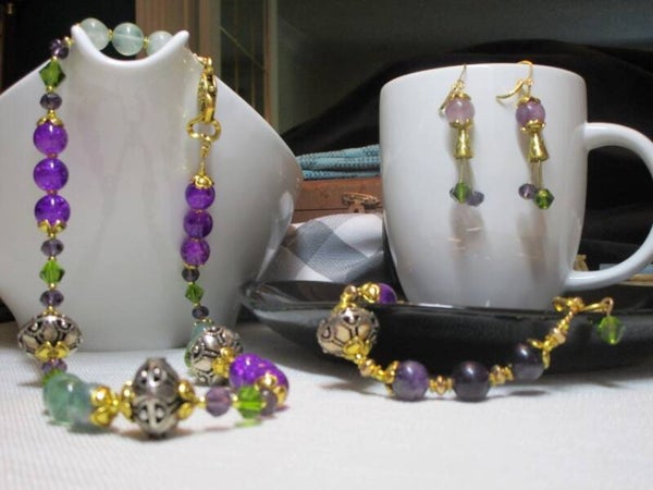 Saucer-shape Purple and Greens Necklace Set 202403pl09 100w21n8-8.5b2.5e