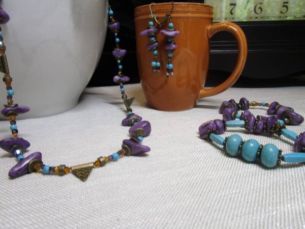 Chipped Purple Amethyst Stones Necklace Set 202404pl03 105w20n6.3bX22.5e