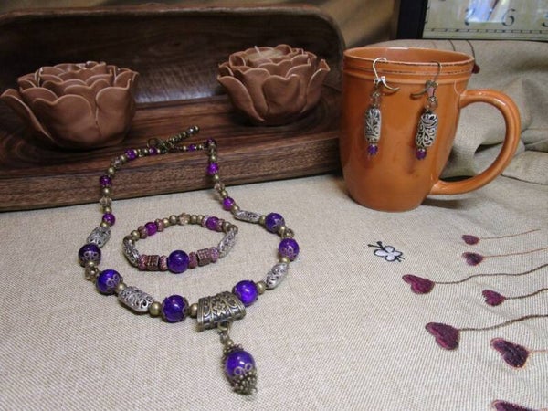 Purple and Bronze Necklace Set 202404pl07 60w21n2p6.3b2e