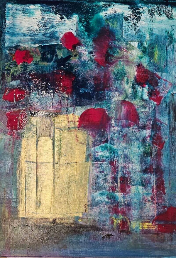 Crimson Blossoms in Gold