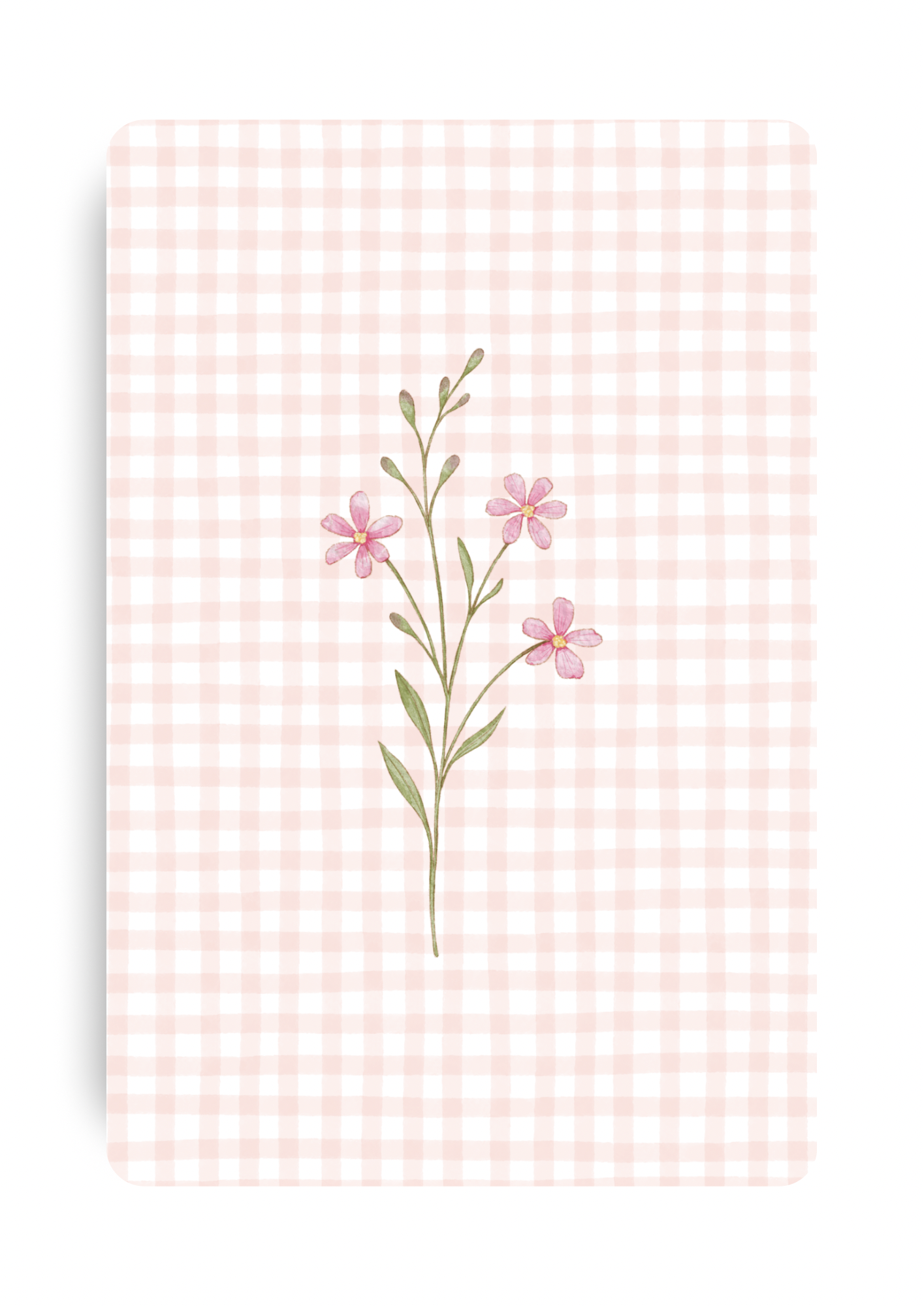Blanco kaart - Ruit en roze bloem