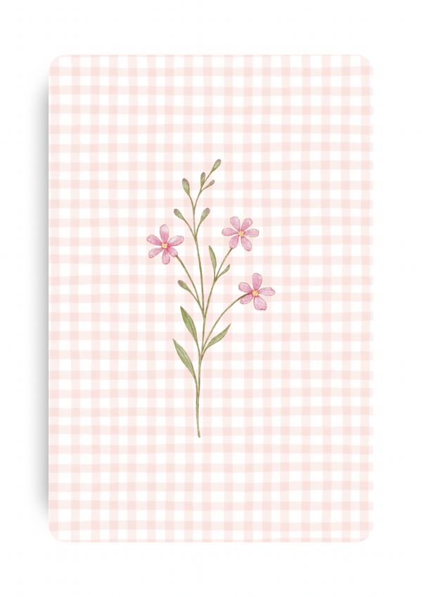 Blanco kaart - Ruit en roze bloem
