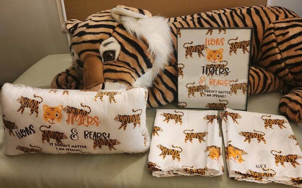 Tiger print curtains (pillow 14x7.5)
