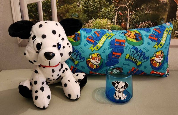 Black & white pup with matching candle holder