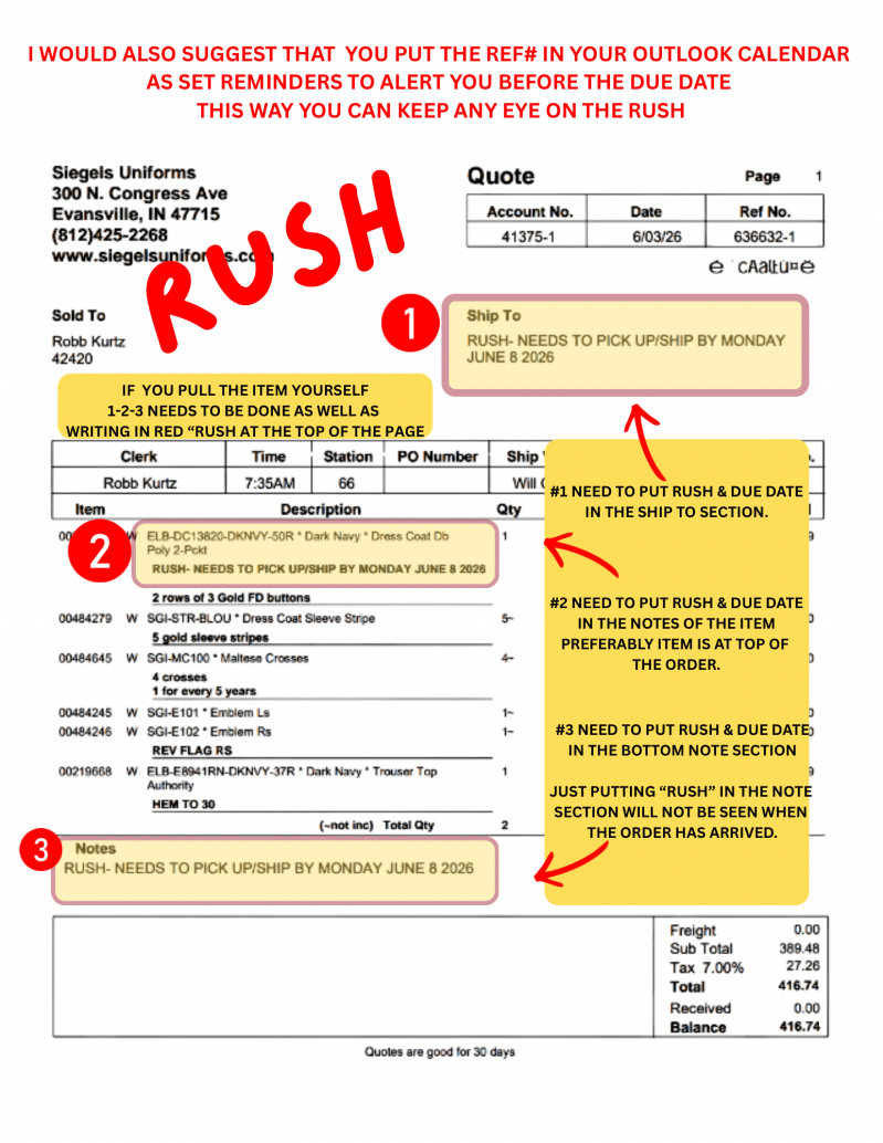 RUSH ORDERS