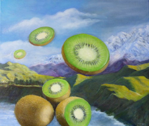 Kiwi Country a Surreal Oil Painting by Denise van der Burgh