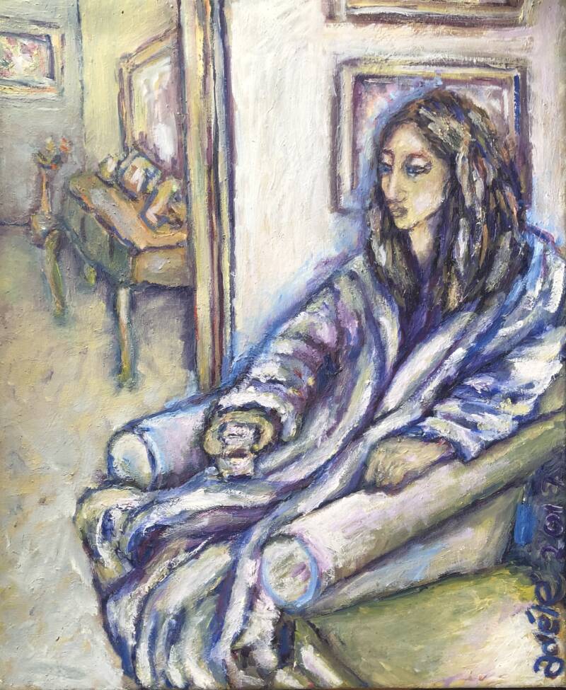 "Tea Time" (2017). Adéle du Plessis. Acrylic on Canvas - 60cm x 50cm.