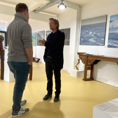 Marko Klomp at his opening of his soloshow, Perseverance on 30 April 2022 in Gouda. Gallery Sorelle Sciarone.Marko Klomp. Solo Exhibition: Perseverance 2022. For Gallery Sorelle Sciarone. Curated by Laura Caseberry.