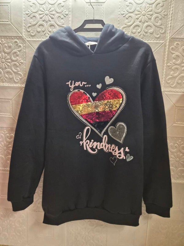 🖤 Kinder Hoodie “Kindness” – met Pailletten Hart