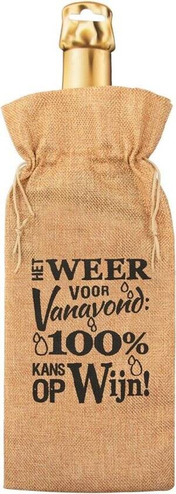 Cadeauverpakking - fles - 100% kans op wijn - Jute - 42 cm