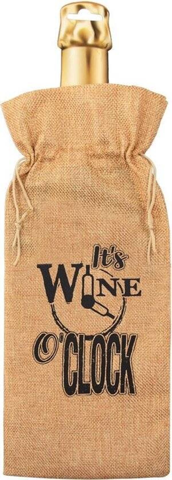 Cadeauverpakking - fles - It's Wine O'clock - Jute - 42 cm