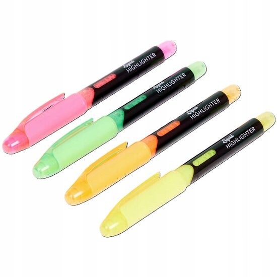 4X Highlighters Met vloeibare inkt | Geel | Paars | Oranje | Goen | Neon Highlighters | Markeerstiften met Vloeibare Inkt – Set van 4 Stuks – Neonkleuren