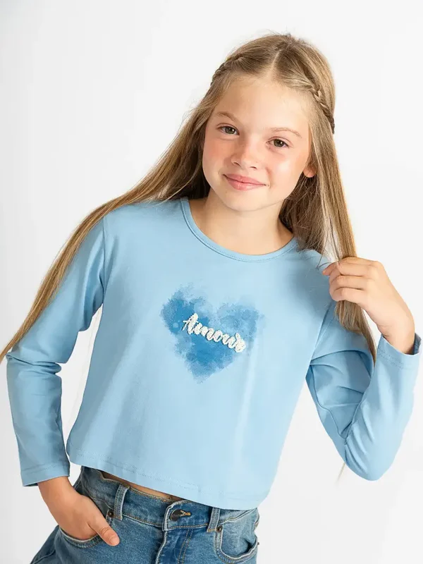 💙 Lichtblauw meisjes shirt ‘Amore’
