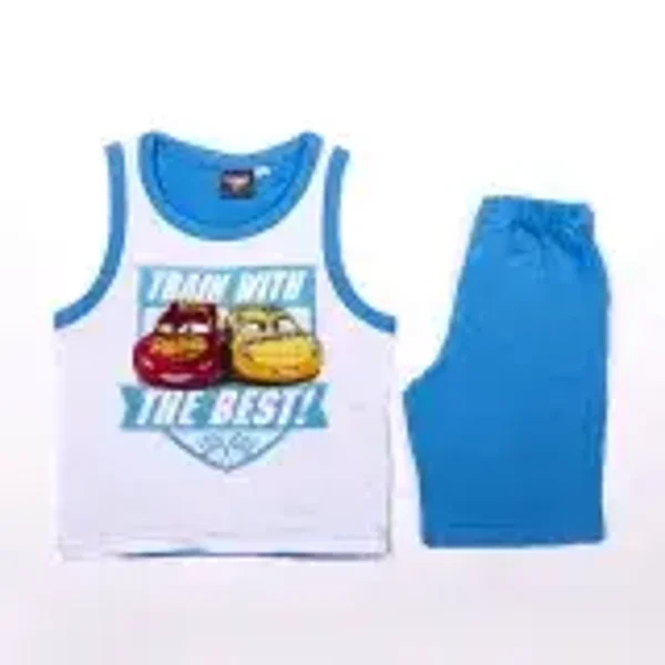 Zomeroutfit van katoen voor jongens met Cars-print - t-shirt en short - lichtblauw