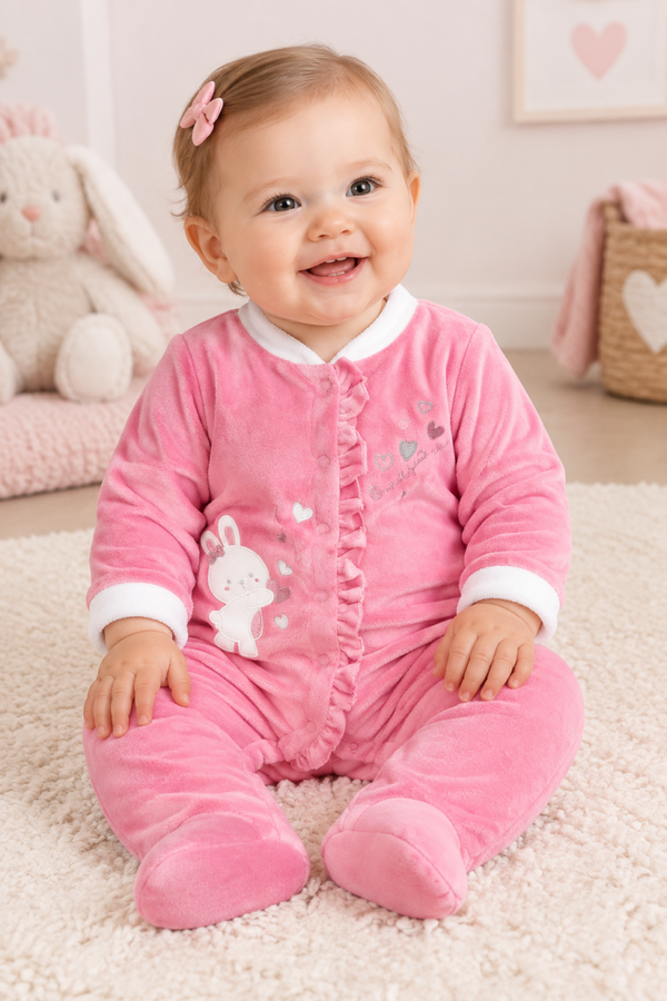 💗 Roze babypakje met konijntje en hartjes