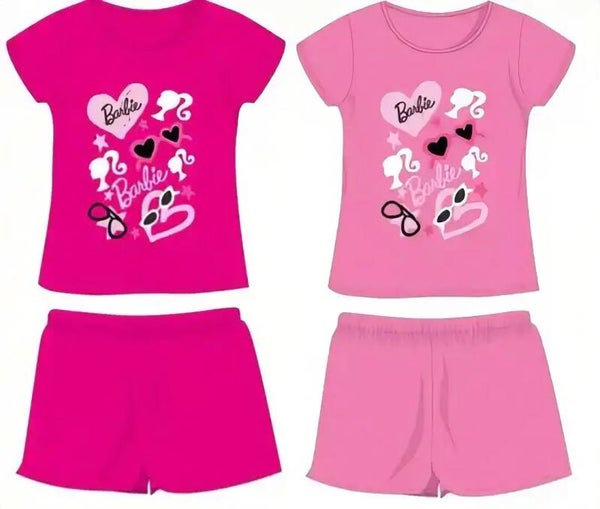 Barbie katoenen zomeroutfit - T-shirt-short set - roze