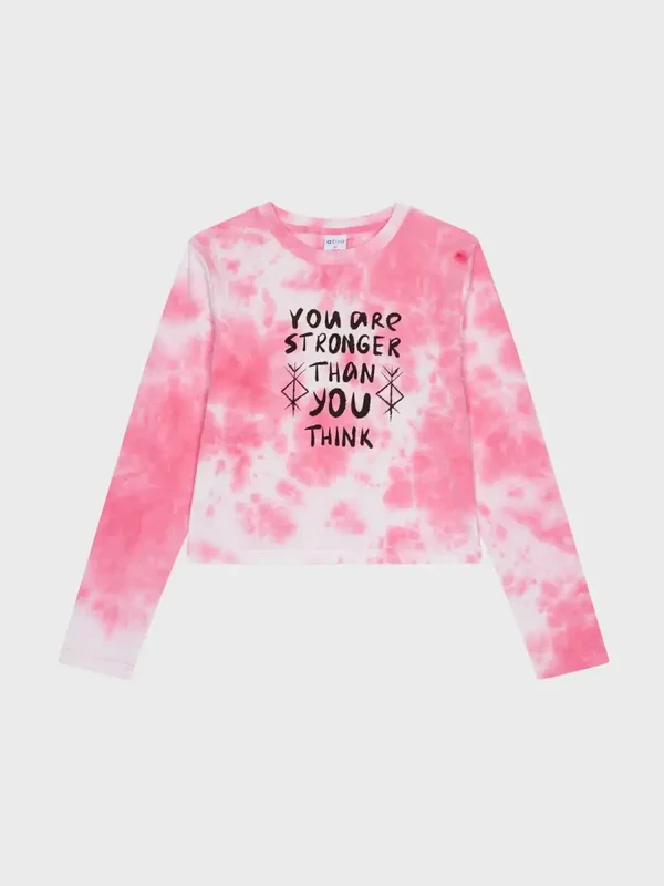 💗 Roze tie-dye meisjes shirt ‘You Are Stronger’