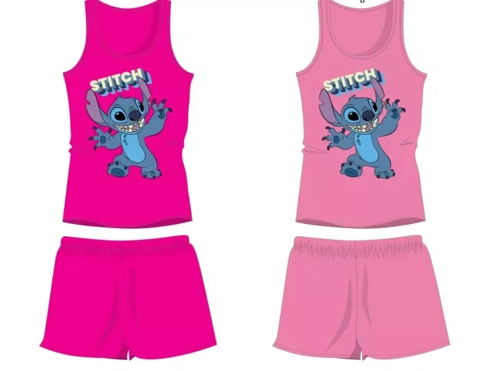 Disney Stitch katoenen zomeroutfit - t-shirt en short set - roze