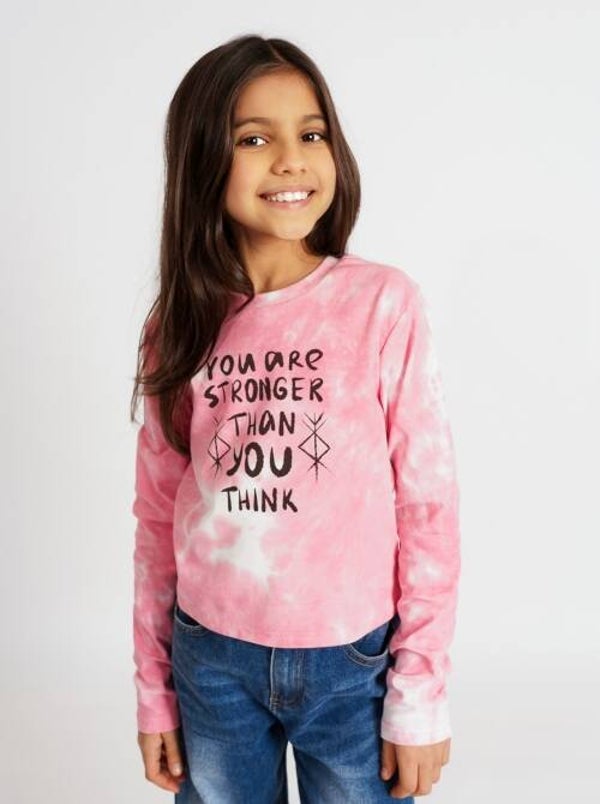 💗 Roze tie-dye meisjes shirt ‘You Are Stronger’