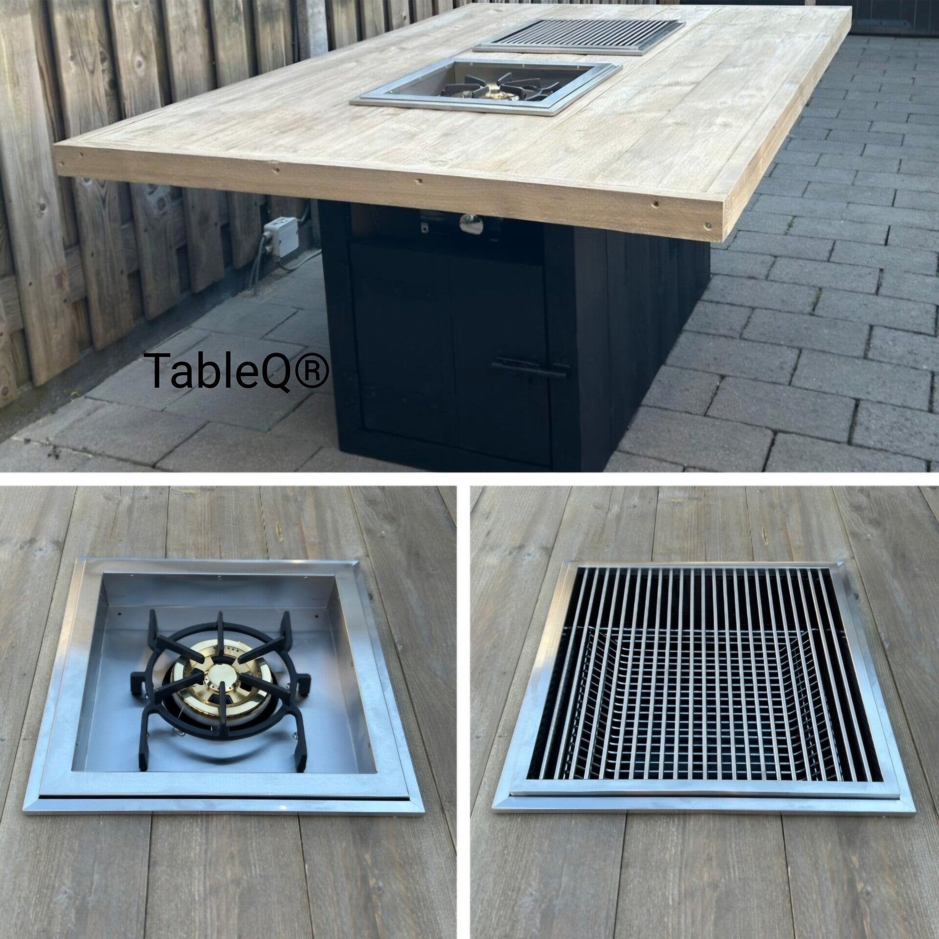 TQ2 barbecuetafel op houtskool combi wokbrander