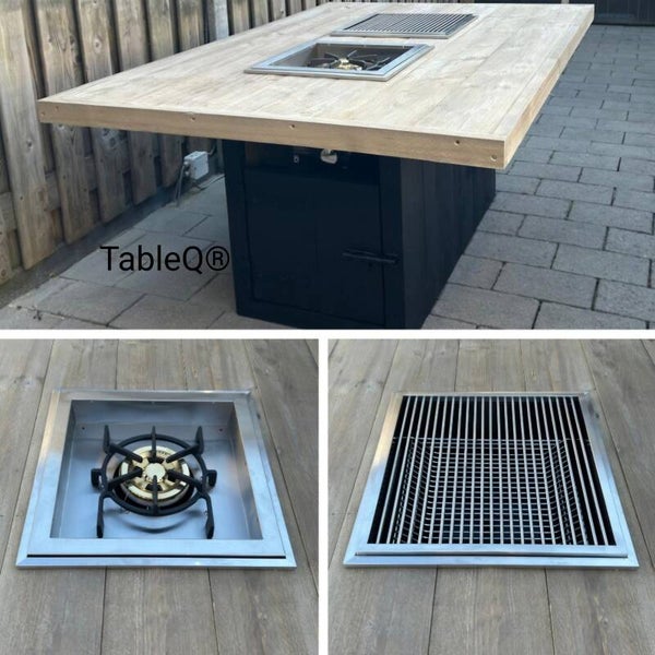 TQ2 barbecuetafel op houtskool combi wokbrander
