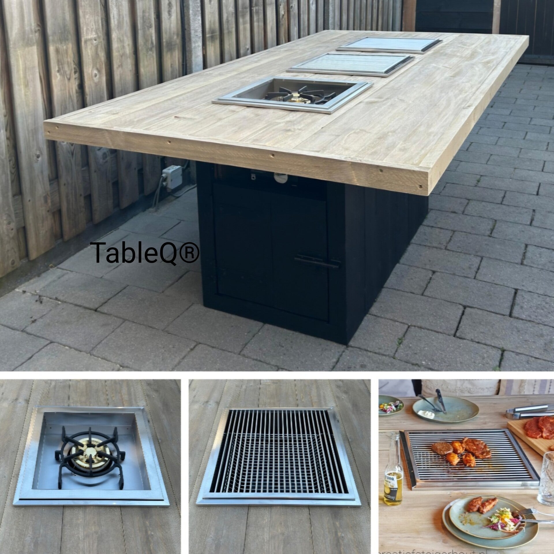 TQ3 barbecuetafel op houtskool combi woktafel