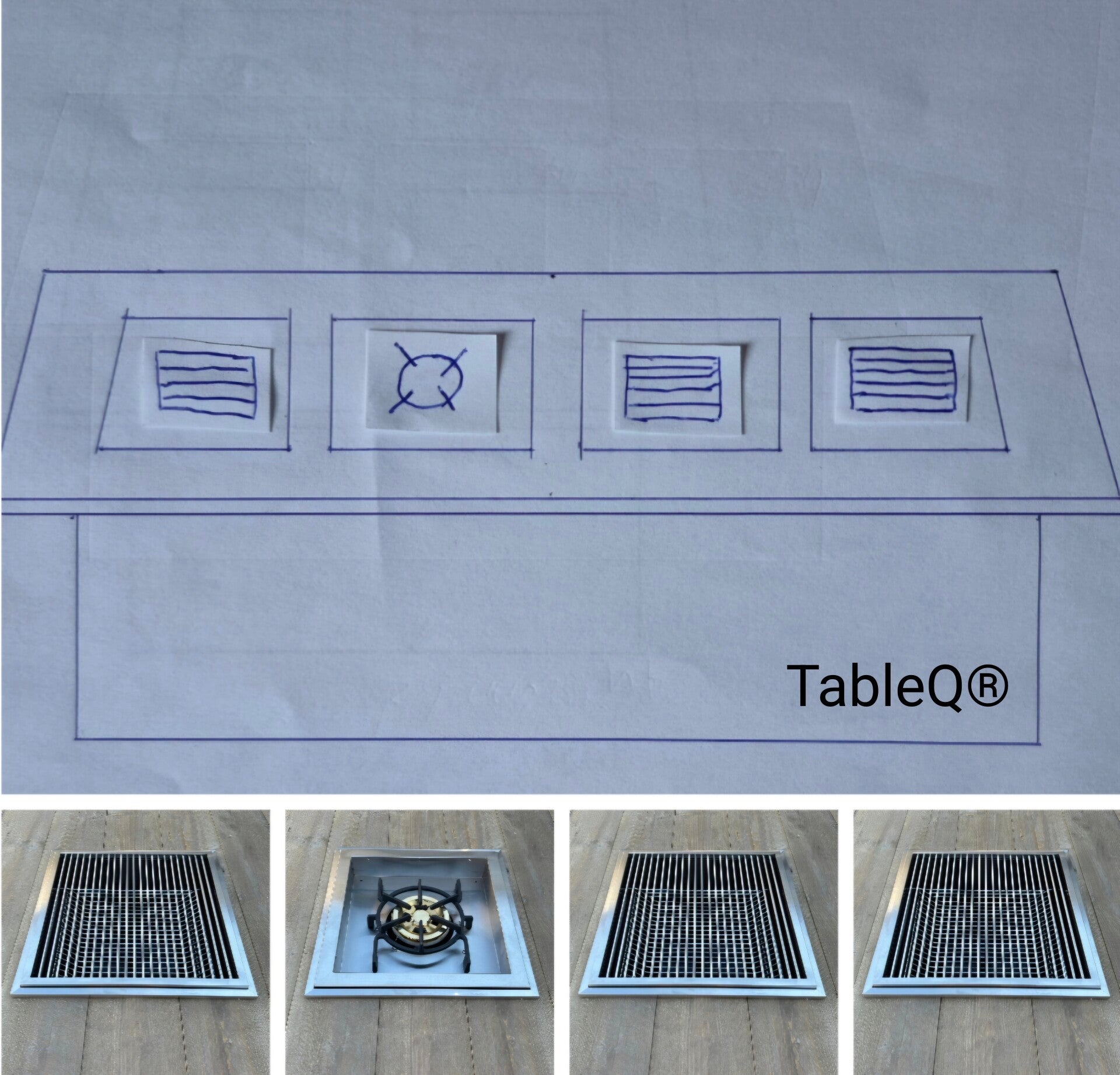 TQ4 barbecuetafel op houtskool combi wokbrander