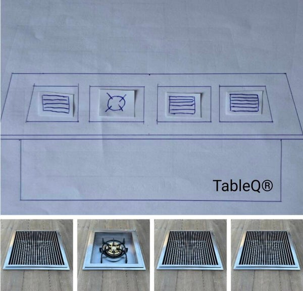 TQ4 barbecuetafel op houtskool combi wokbrander