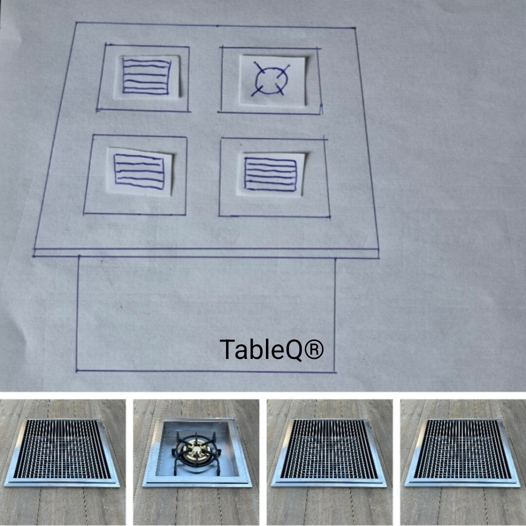TQ4 sQuare barbecuetafel op houtskool combi woktafel