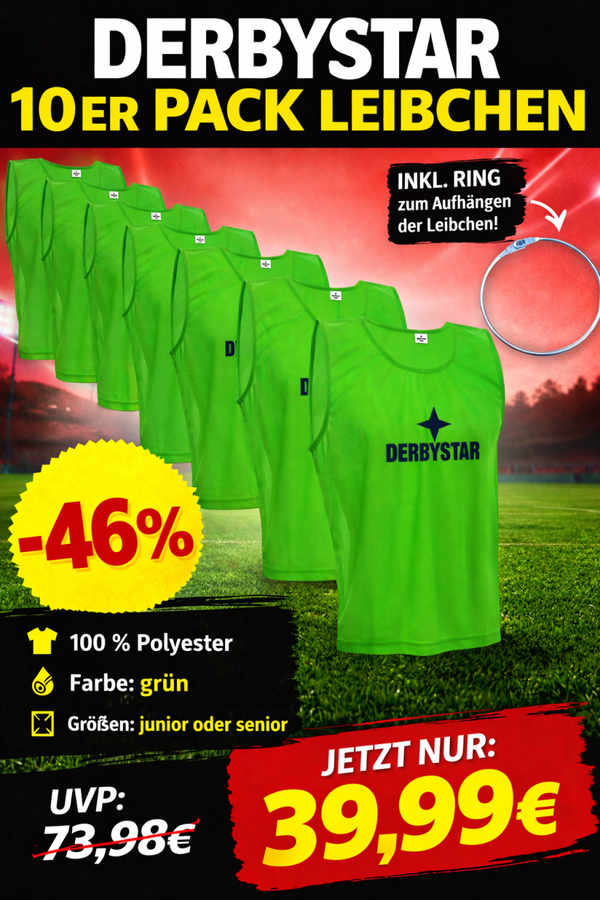 10x DERBYSTAR Leibchen grün Gr. junior/senior + Ring