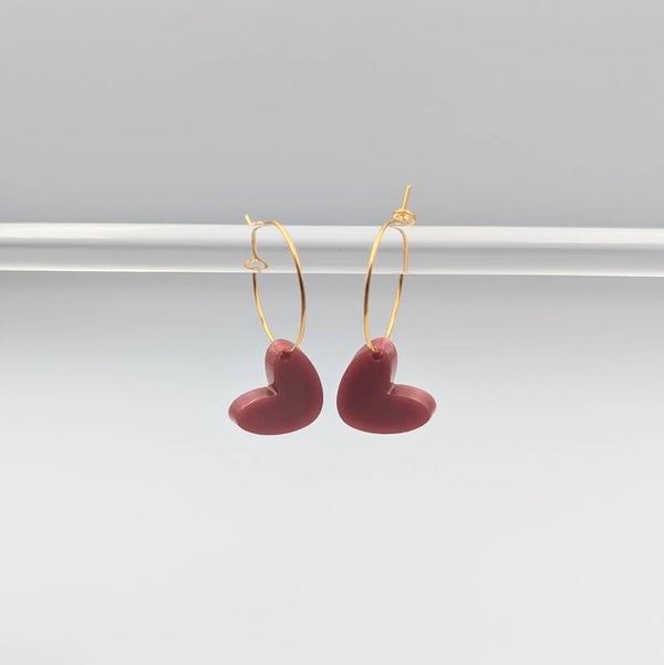 Hoop hartje oorbellen rood