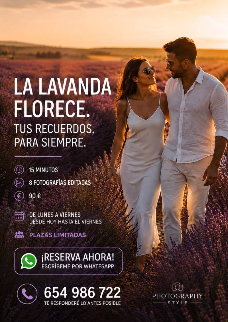 Sesión de fotos familiar en los campos de lavanda de Brihuega al atardecer realizada por Photography Style.