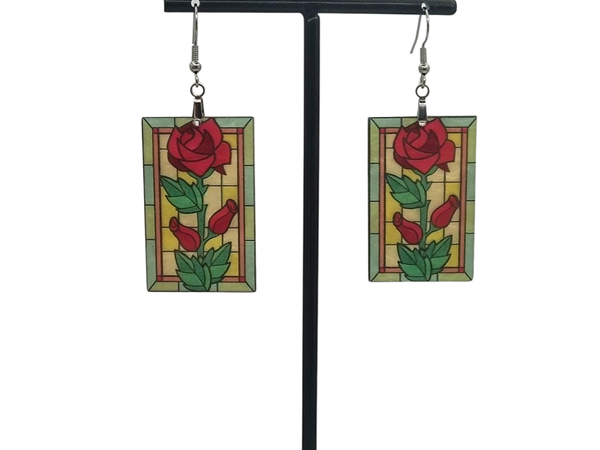 Roos glas in lood oorbellen