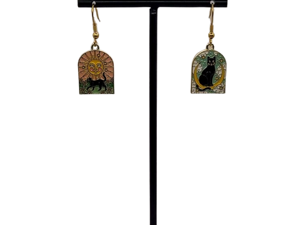 Zon-kat & maan-kat oorbellen