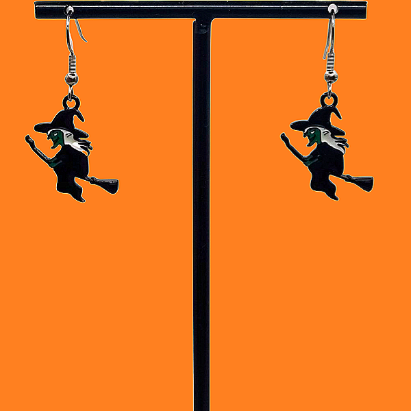 Halloweencollectie: Vliegende heks oorbellen