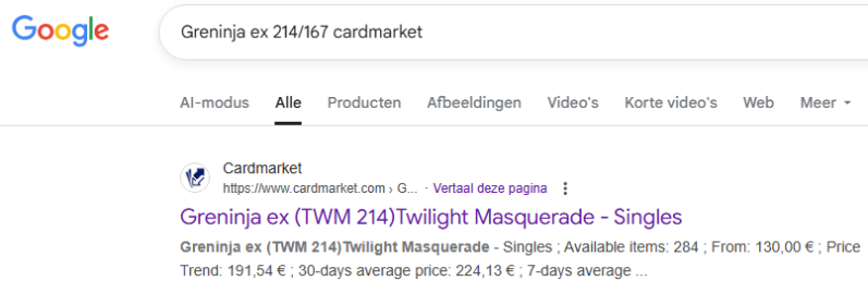 Cardmarket opzoeken Pokemon Kaart